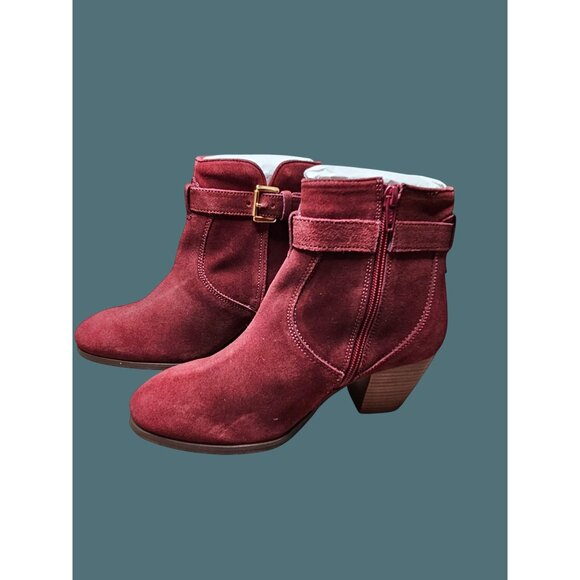 2/$35- Stitch Fix Diba Sleek Suede Bootie Burgundy Size 6.5 Leather Upper - Picture 3 of 11